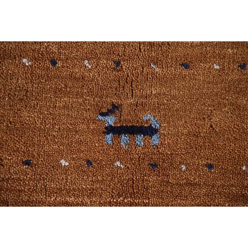 Brown Animals Tribal Gabbeh Oriental Area Rug Wool Carpet - 4'8"x 6'6"