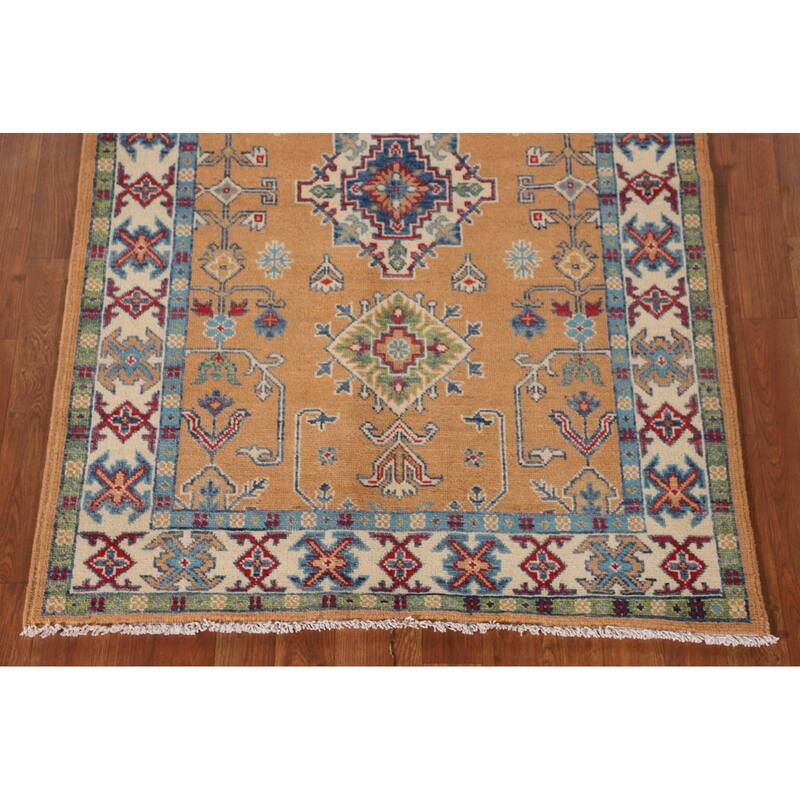 Orange Kazak Rug Hand-Knotted Wool Carpet - 3'5"x 4'10"