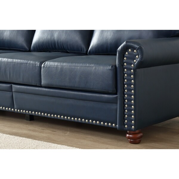 Navy Blue Leather Lounge Recliner Sofa Accent Couch wNailhead Storage On Sale Bed Bath Beyond 42065544