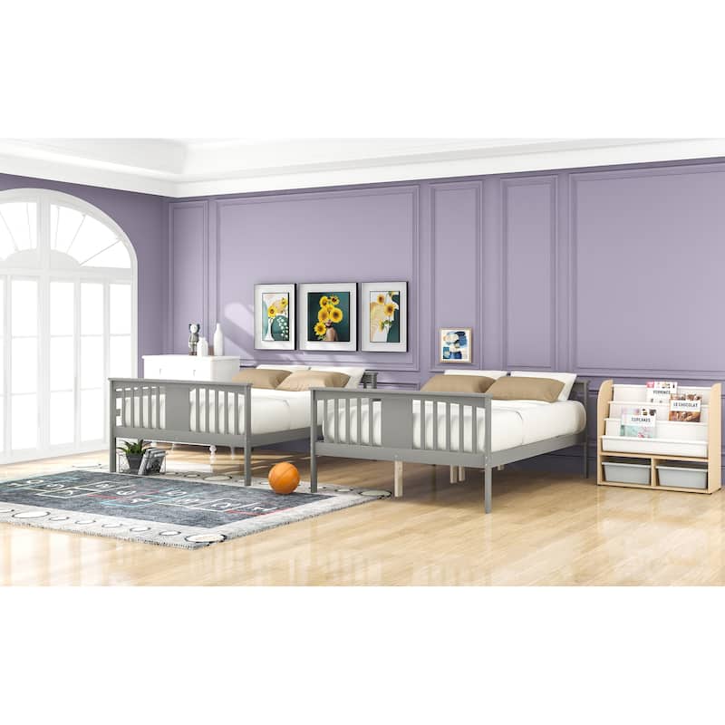 Roomfitters Full Over Full Bunk Bed with Ladder, Wooden Bunk Bed Frame for Bedroom and Guest Room, Gray