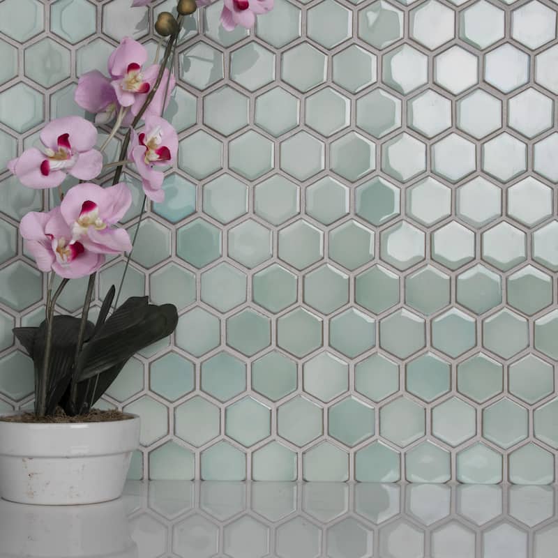 Merola Tile Hudson Due 2" Hex Mint Green 10-7/8" x 12-5/8" Porcelain Mosaic Floor and Wall Tile