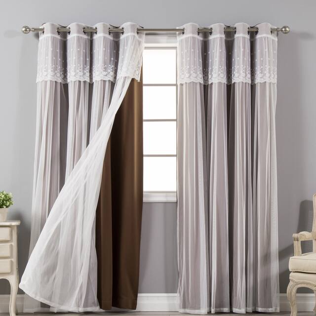 Aurora Home Attached Valance Sheer and Blackout 4-piece Panel Pair - 52"W x 96"L - Chocolate