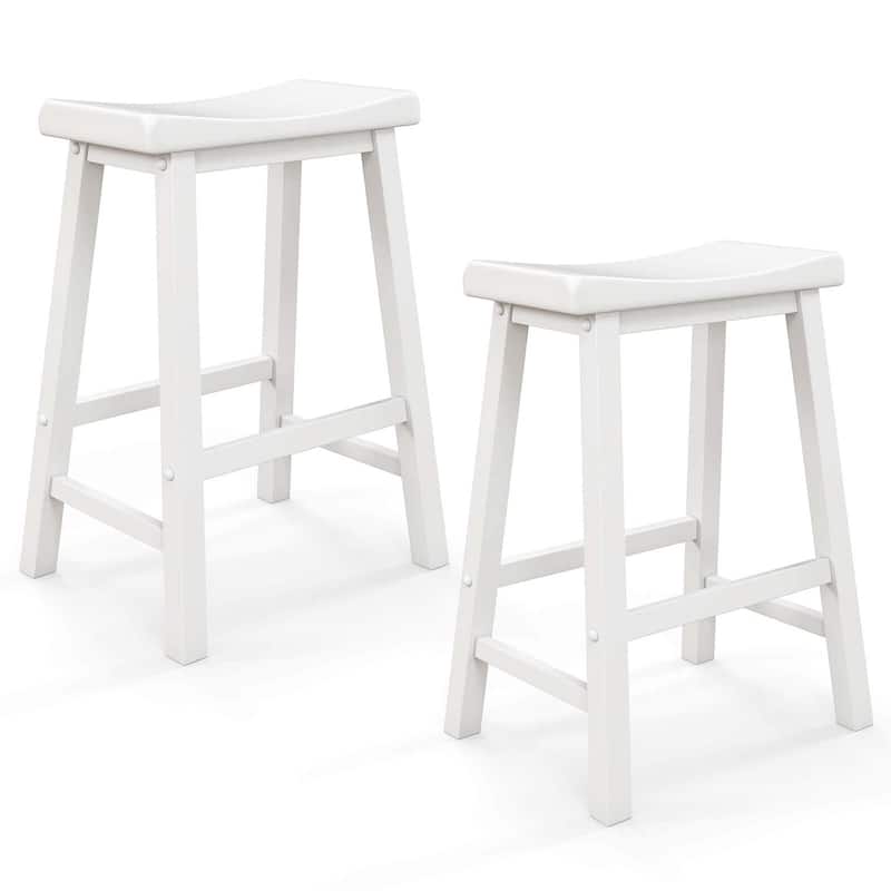 Saddle-Seat Bar Stools Backless Wooden Counter Height Barstools - White