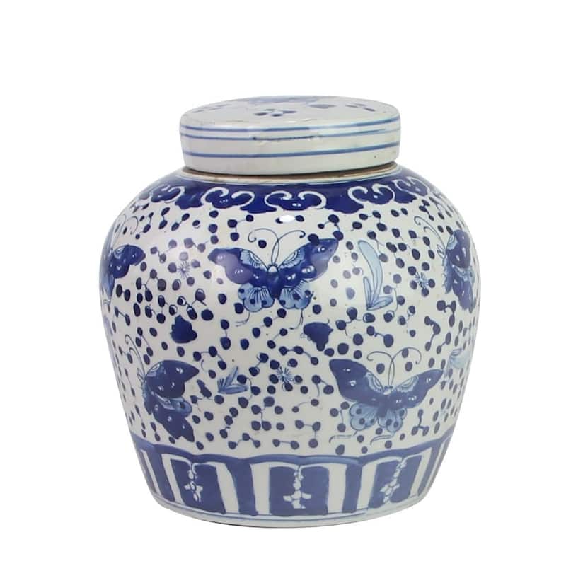 Blue And White Ming Jar Butterfly Dots