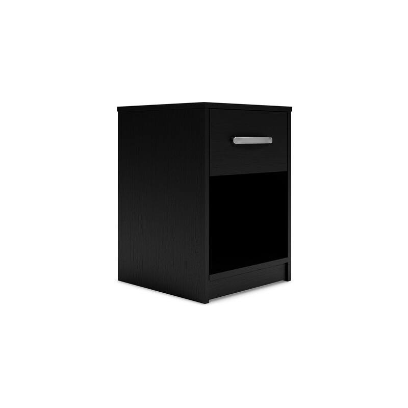 Finny Nightstand, 1 Drawer 1 Shelf, Matte Black, Silver Metal, 22 Inch