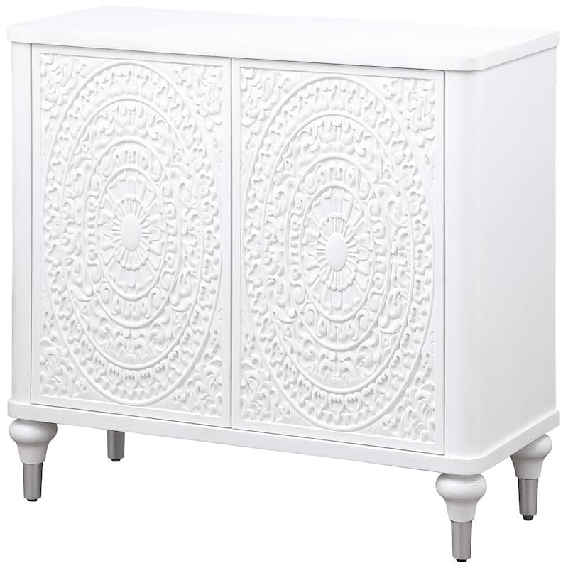 Cardella 2-Door Mandala Accent Cabinet Distressed White