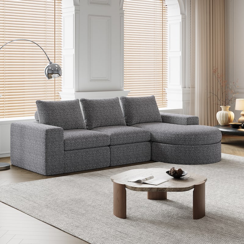 99" L-Shaped Chenille Sectional - 3-Piece Modular Cloud Sofa with Chaise, No Assembly Required - Grey