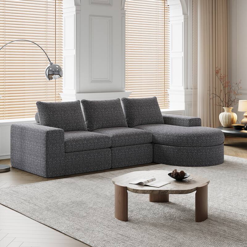99-Inch Chenille Cloud Curved Sectional Sofa with Chaise, L-Shaped Modern Boneless Couch with Deep Seats,Sectional Sofa - Grey
