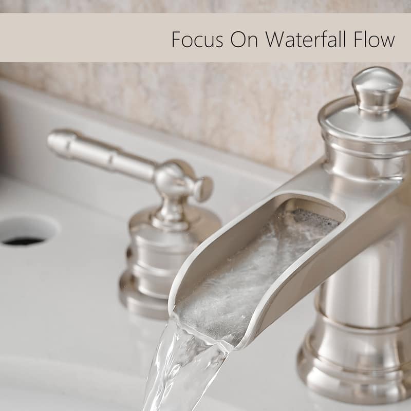 Modern 2 Handle 8 Inch Bathroom Sink Faucet with Pop up Drain, Double Lever Handle, Anti Fingerprint, 3 Hole