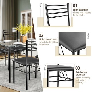 5 Piece Dining Set Glass Top Table And 4 Upholstered Chairs Kitchen ...