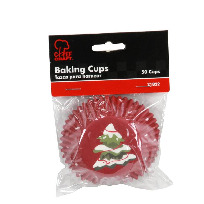 Chef Craft Snowy Christmas Tree-Patterned Paper Baking Cups - 50 Count Cupcake Liners