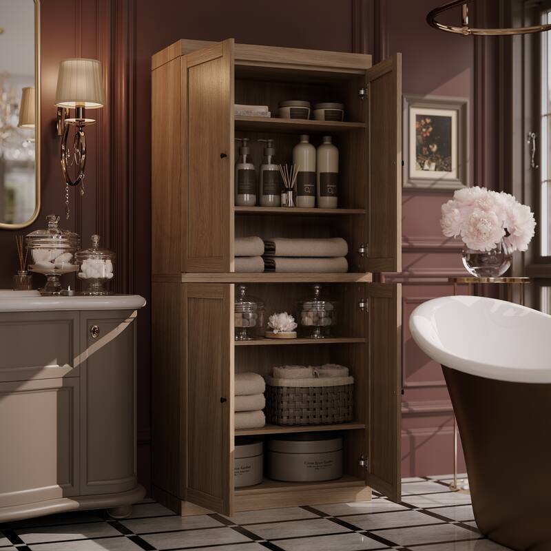 Palace Imports Premium 100% Solid European Oak Hardwood Bathroom Storage Cabinet with Shaker Doors - 32" Wide, 71.5" Tall