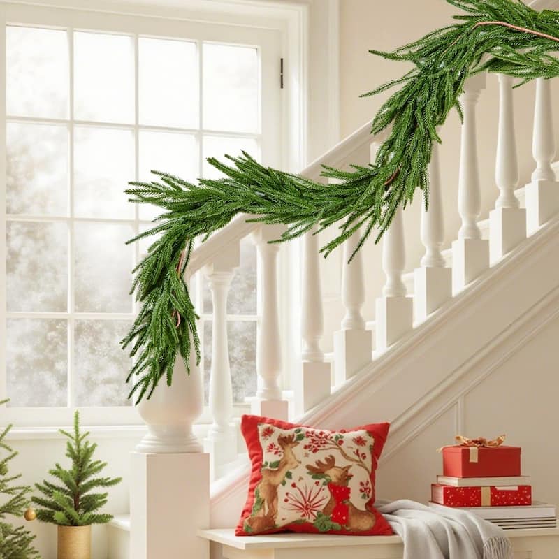 Lush Green Norfolk PE Christmas Garland with Full Fluffy Design for Home and Holiday Decoration