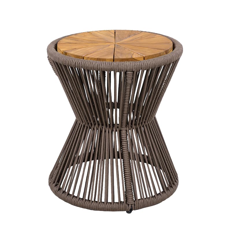 Scott Living - Nara Modern Outdoor Acacia Wood and Woven Rope Sculptural Side Table, Set of 2 - 32.28"L