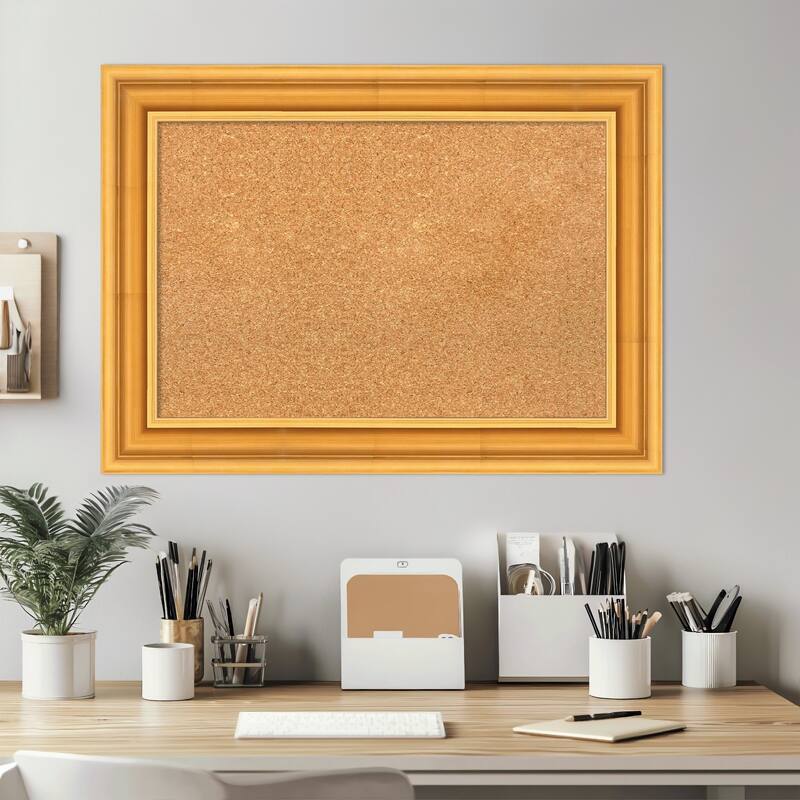 Sierra Gold Wood Framed Cork Board - Bulletin Board, Organization Board, Pin Board
