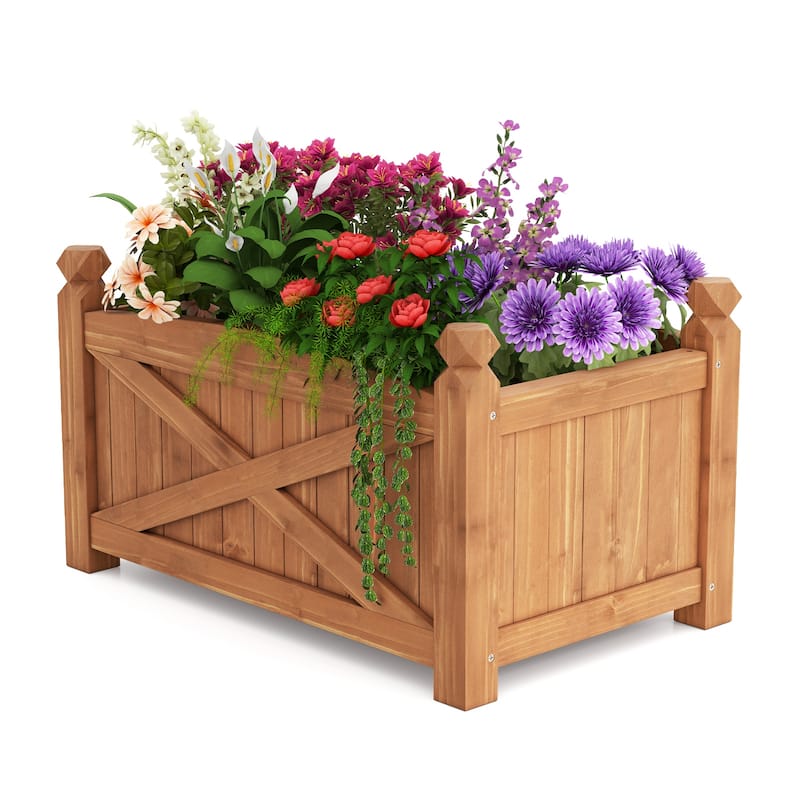 Gymax Wooden Raised Garden Bed Elevated Outdoor Planter Box w/ - Brown