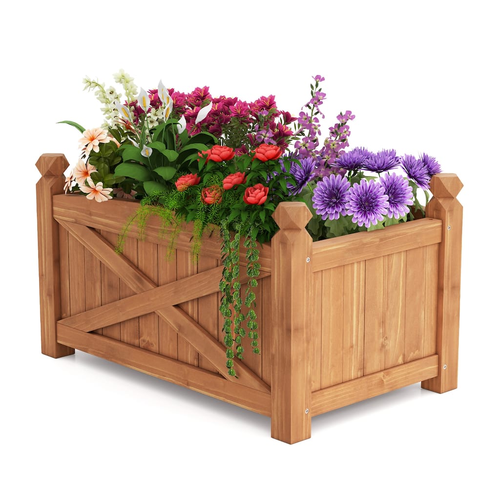 Gymax Wooden Raised Garden Bed Elevated Outdoor Planter Box w/