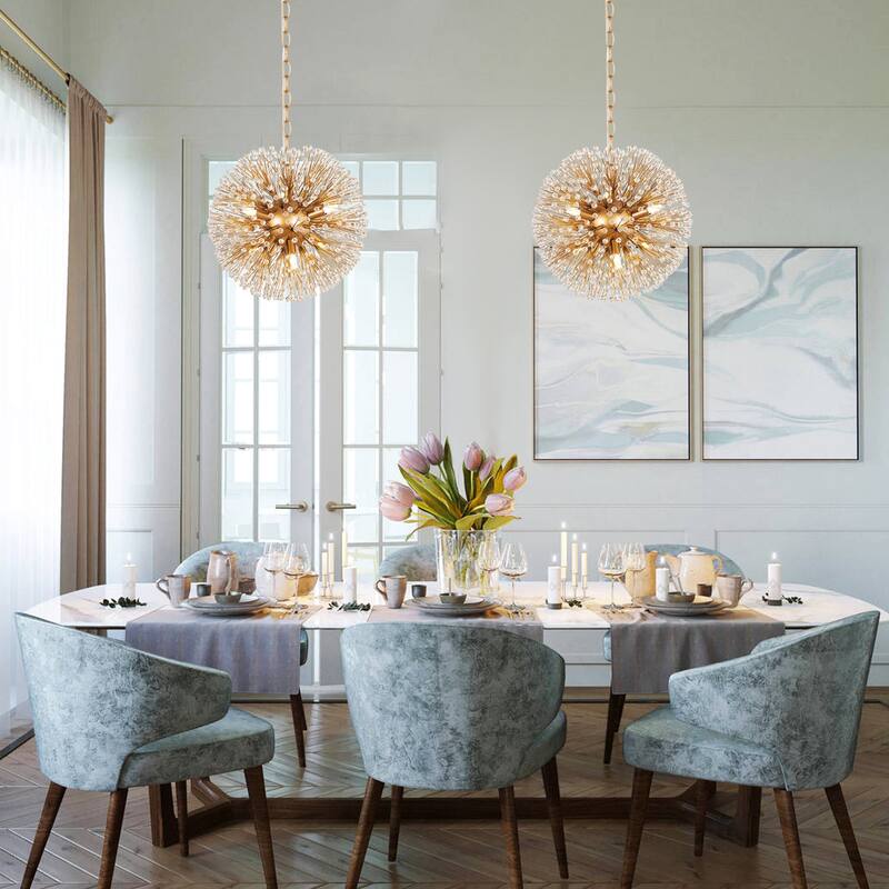 Kenira Mid-Century Modern Glam 6-Light Globe Starburst Chandelier Crystal Foyer Pendant Lights