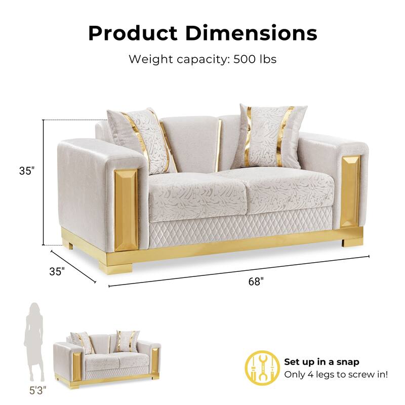 Furniture of America Maxine Glam Solid Wood Loveseat with Accent Pillows