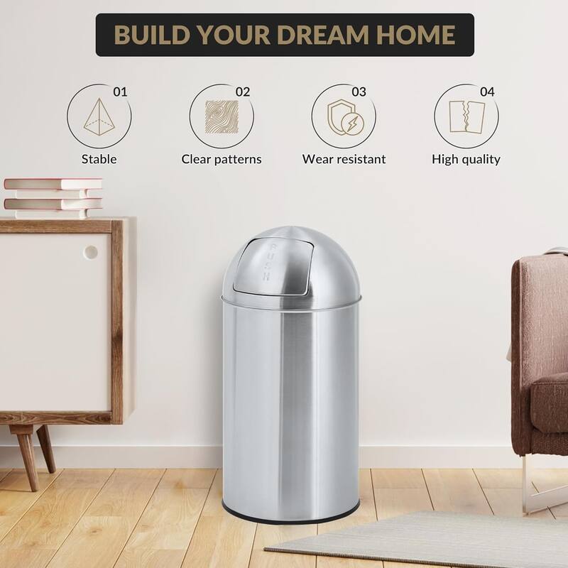 13 Gallon/50 L Cylindrical Trash Can with Push Lid for Office, Restaurant, Commercial Use