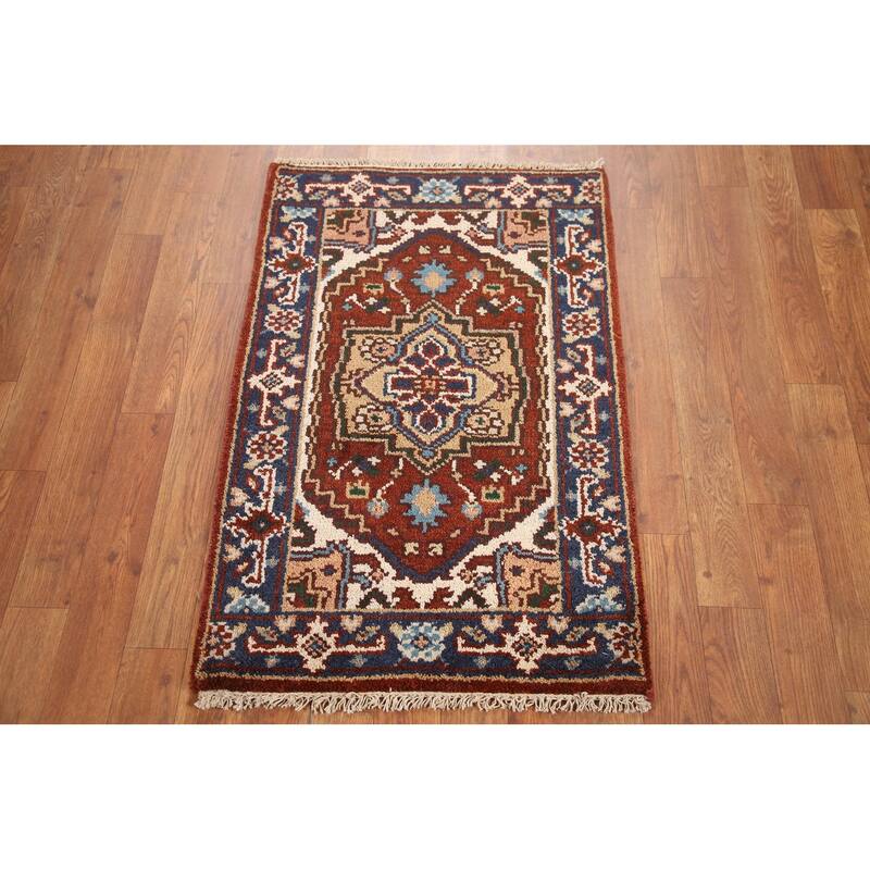 Hand Knotted Oriental 100% Wool Carpet Traditional Medallion Oranges & Rust Heriz (serapi) Area Rug - 3' 0'' X 2' 0''