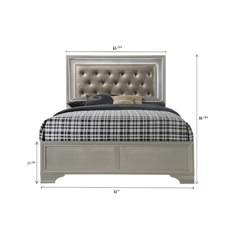Queen Size Solid Wood Panel Bed with LED Headboard and Diamond Tufting