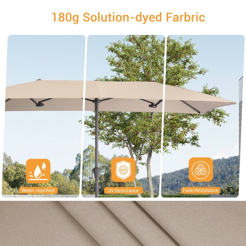 LIVOOSUN 10 x 6.5Ft Large Double-Sided Rectangular Outdoor Patio Market Umbrella with Crank, Gray