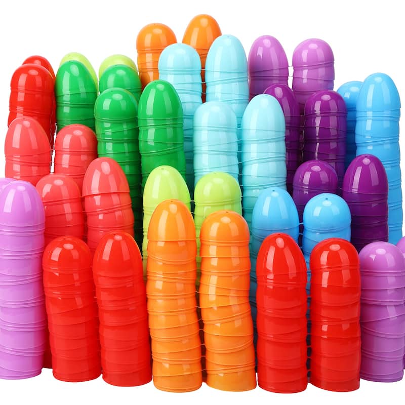 Easter Printed Plastic Eggs Basket Stuffer for Easter Egg Hunt Event, Party Favor Goodie Bags, Scene and Decoration