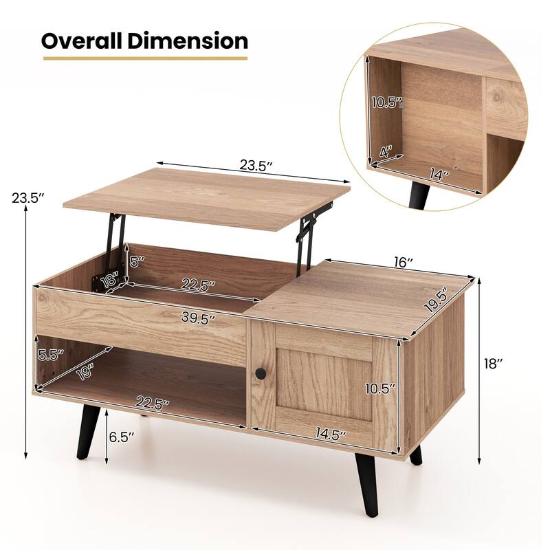 Costway Lift Top Coffee Table with Storage Hidden Compartment Cabinet - See Details