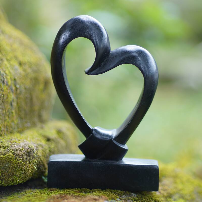 NOVICA Handmade Bonds of the Heart Wood Sculpture (Indonesia) - 7.75" H x 4.7" W x 1.2" D