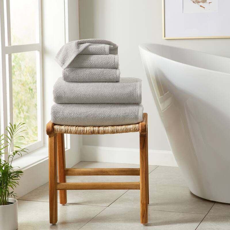 Linery & Co. Luxury Cotton Textured Bath Towel - 6 Piece Set - Light Grey