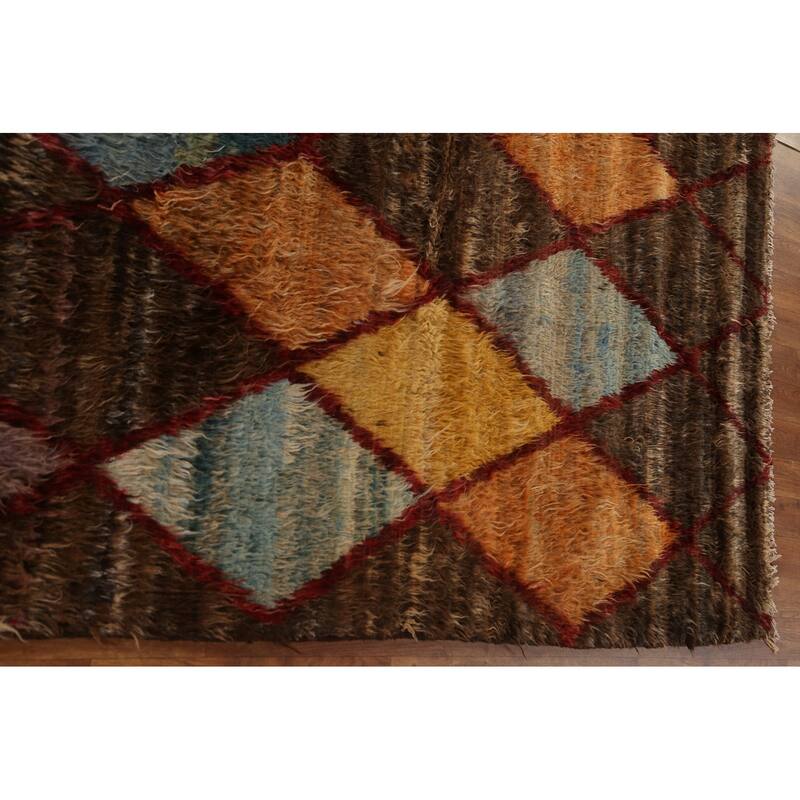 Hand Knotted Oriental 100% Wool Carpet Tribal Trellis Brown Moroccan Area Rug - 9' 4'' X 6' 11''