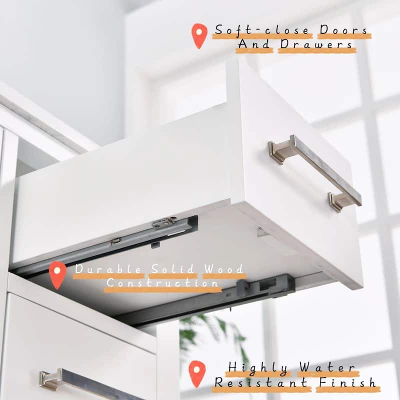 Prismatica 36 in. White Vanity with Countertop & Splash, Left Sink