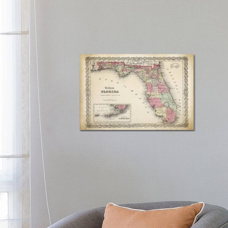 iCanvas "Florida Map, 1863" by PatentPrintStore Canvas Print - 18x26x1.5