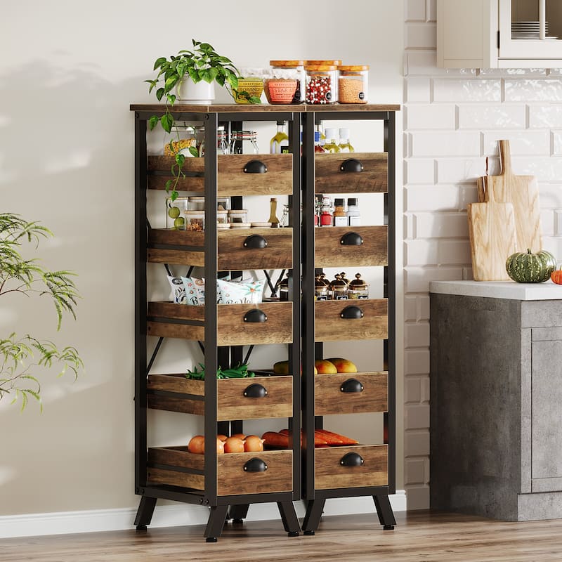 Wood Fruit and Vegetable Storage Rack, 5-Tier Kitchen Pantry Storage Cabinet