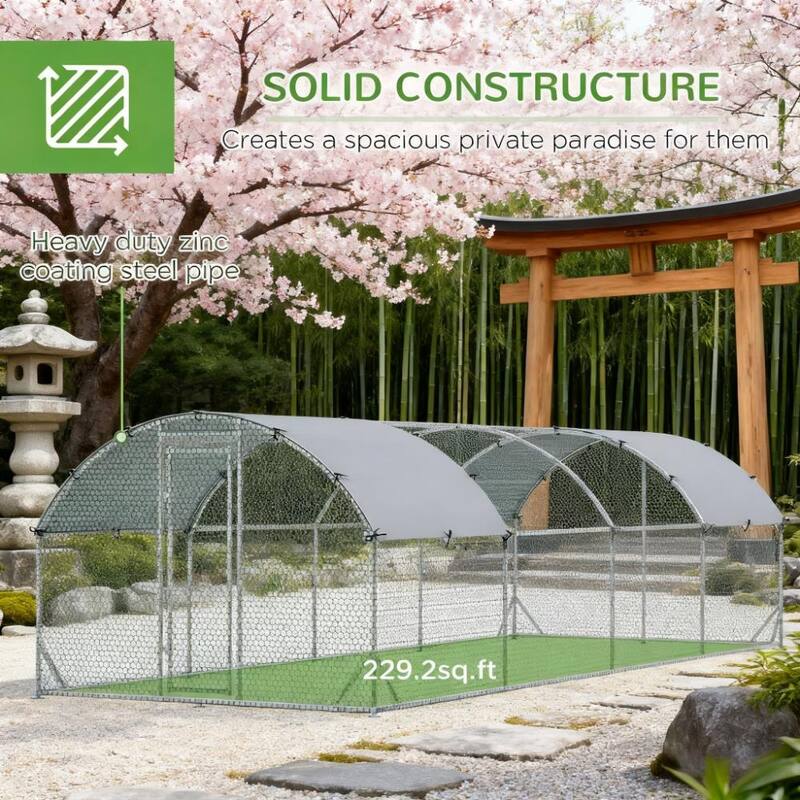 9.2' x 24.9' x 6.5' Large Metal Chicken Coop for Yard, Duck & Rabbit