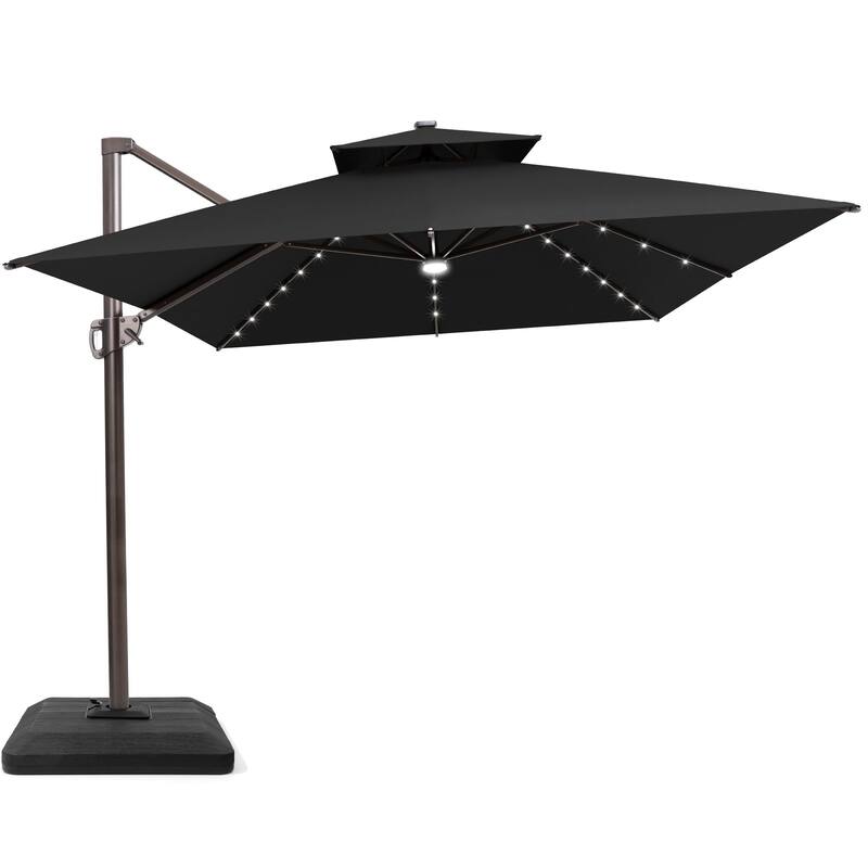10 FT * 13 FT Outdoor Patio LED Lighted Cantilever Umbrella with 4-Piece Fillable Weighted Base