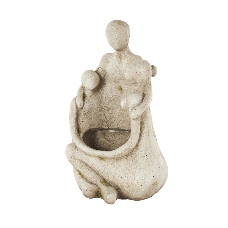 Cream Polystone Sitting Family Indoor Outdoor Planter - 10"W x 12"L x 19"H