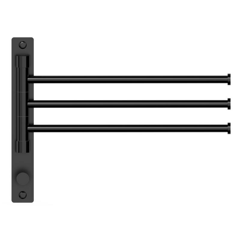 GRANDJOY Wall-Mounted Stainless Steel Swivel Towel Bar with 3 Rotatable Arms - Matte Black