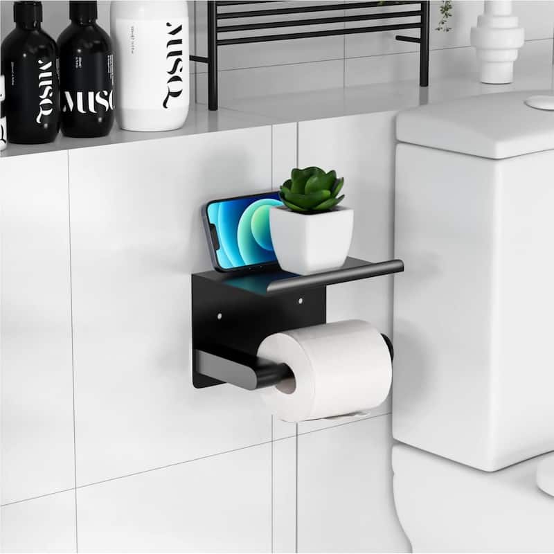 Stainless Steel Self-Adhesive Wall Mounted Toilet Paper Holder with Shelves for Bathroom, Kitchen, RV
