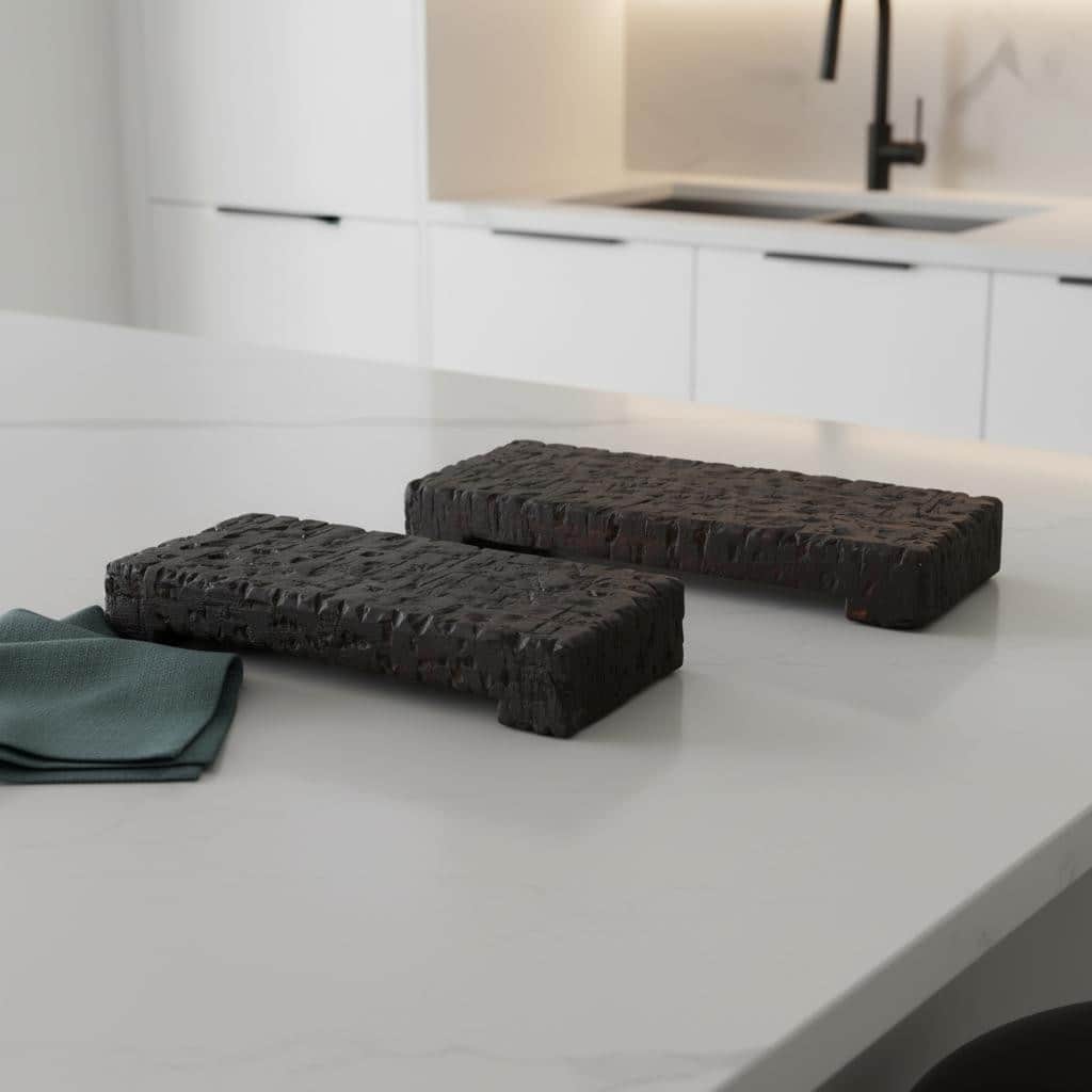 HomeRoots Set of Two Brown Wood Handmade Serving Tray - 7.75 in. x 2.50 in. x 18.00 in.