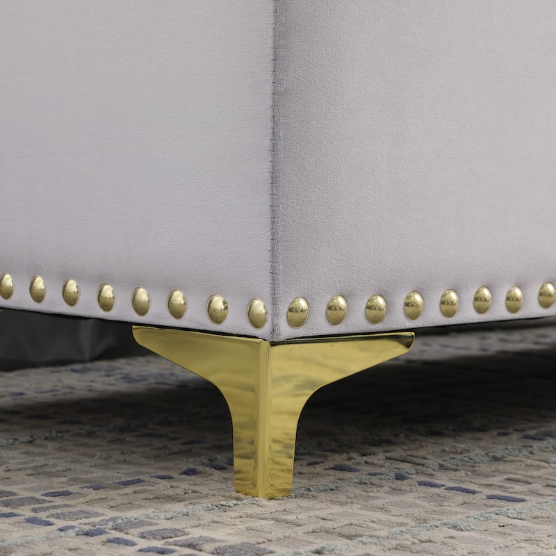 Large Storage Benches Set, Nailhead Trim 2 in 1 Combination Benches, Tufted Velvet Benches with Gold Leg, Support 250lbs