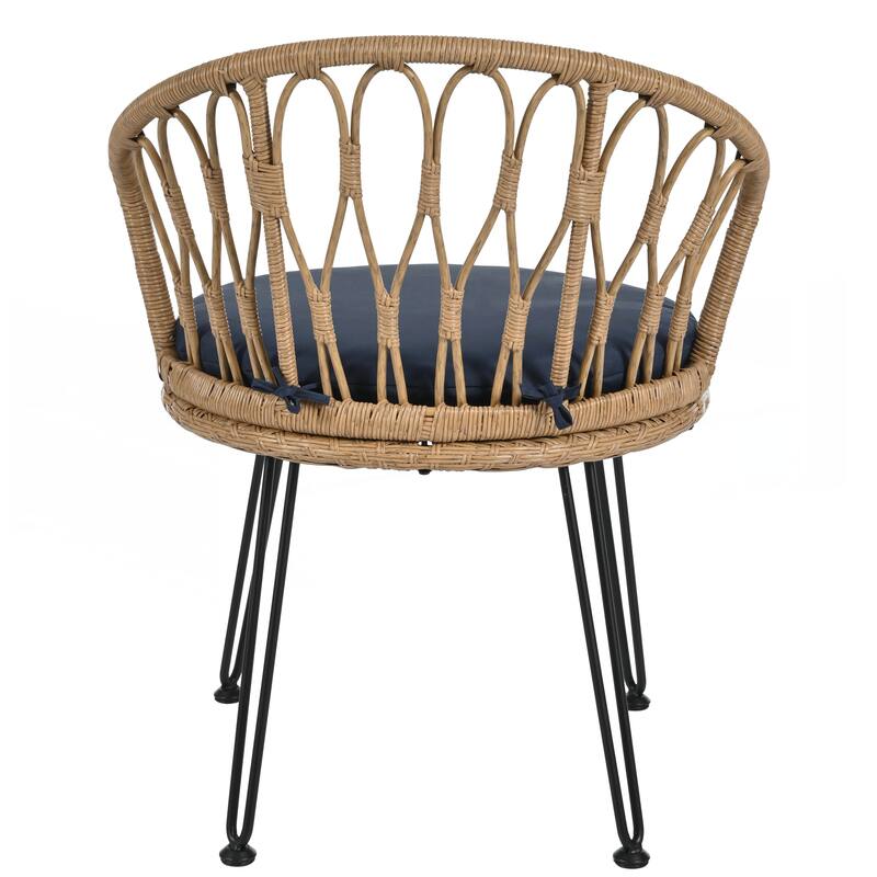 2 Rattan Single Chairs with A Glass Round Table