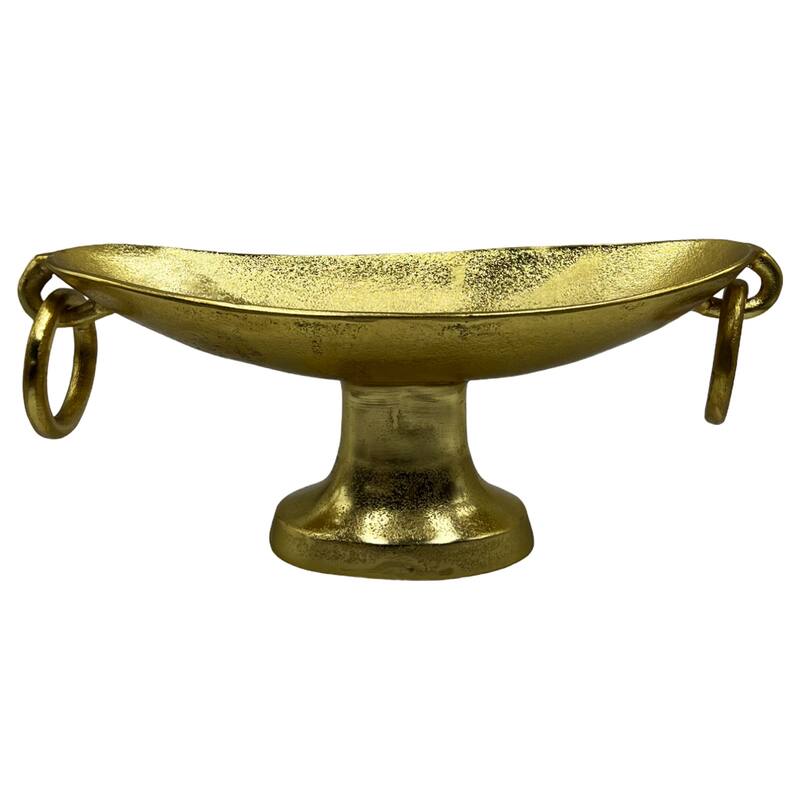 Decorative Handmade Aluminum Modern Pedestal Bowl - 20 x 7 x 8 in - Gold