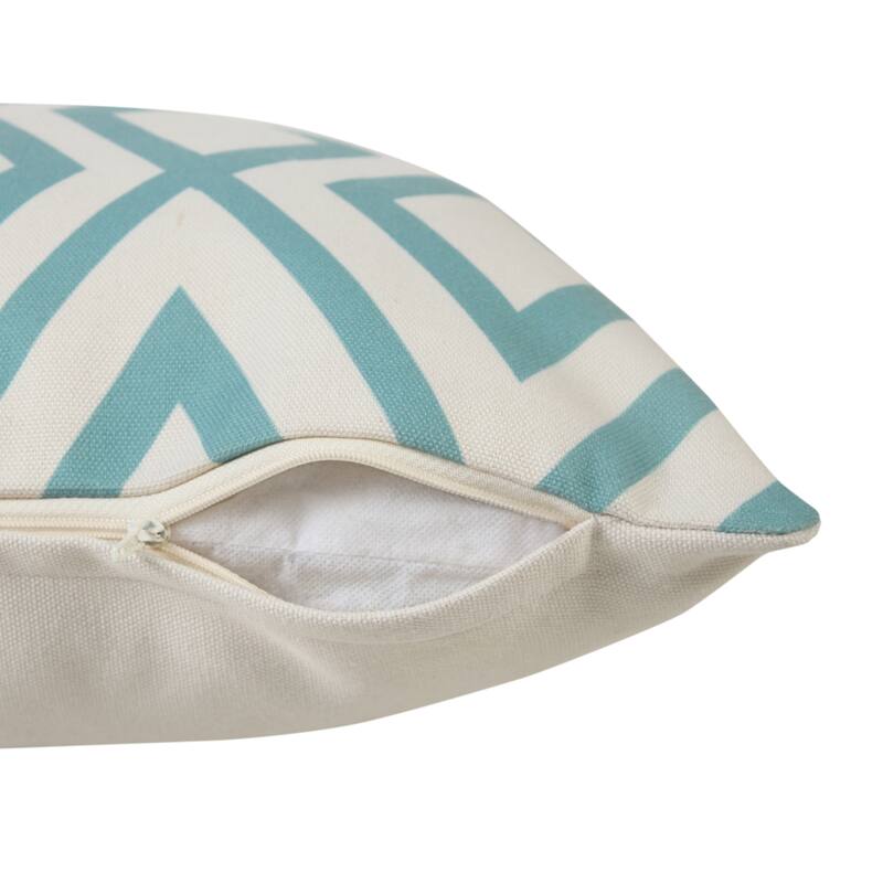 Handwoven Geometric Diamond Outdoor Patio Throw Pillow - 18" - Aqua Blue and Cream