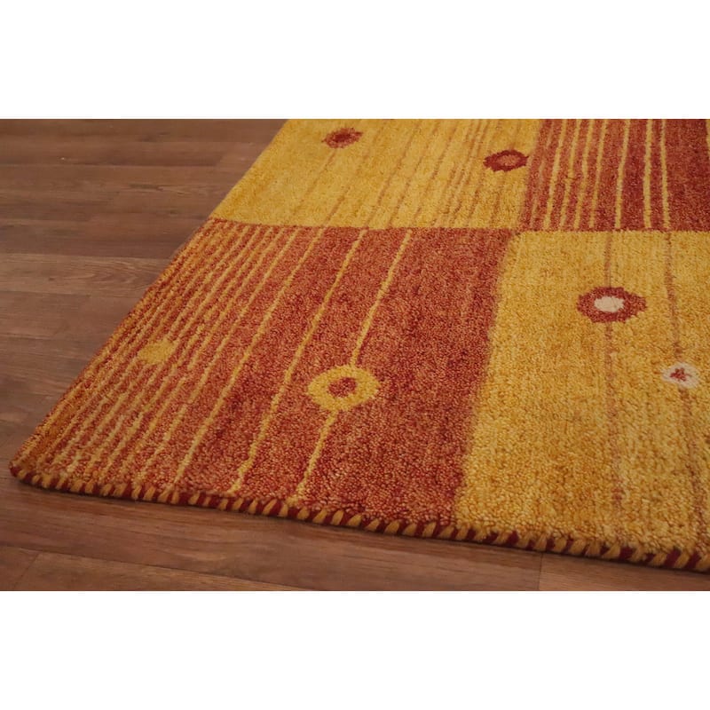 Hand Knotted Oriental 100% Wool Carpet Modern Geometric Yellow & Gold Gabbeh Area Rug - 7' 11'' X 5' 7''