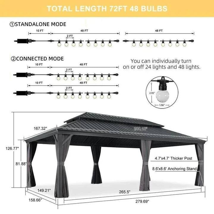PURPLE LEAF Outdoor Galvanized Steel Hardtop Gazebo, Aluminum Frame Gazebo With Curtains