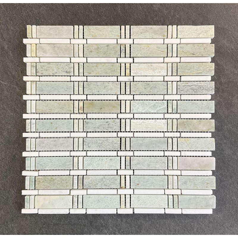 Ming Green and Thassos White Marble Mosaic Tiles - Case (10 Sheets)