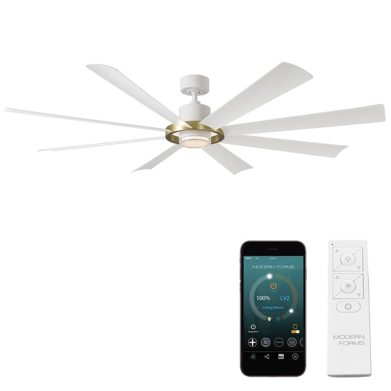 Aura Indoor Outdoor 8-Blade Smart Ceiling Fan 72in with 3000K LED and Remote Control - 72 - Matte White/Soft Brass Ring