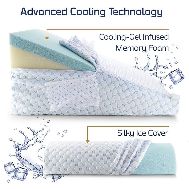 Nestl Cooling Bed Wedge Pillow with Bolster Pillow - 25" x 25" x 7" - 8-in-1 Triangle Pillow Wedge for Sleeping Acid Reflux